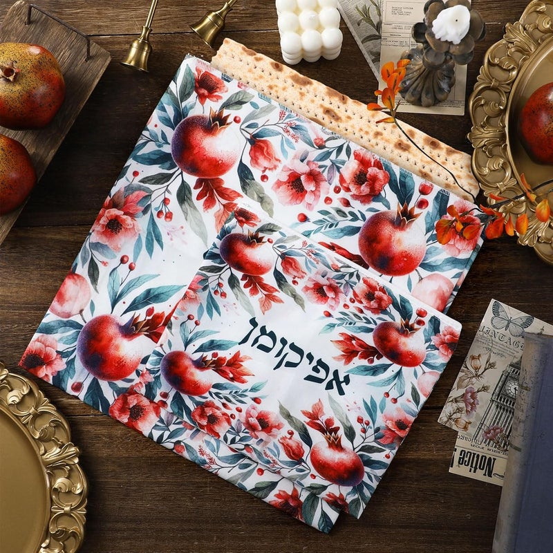 Mindsoft 2 Pcs Passover Afikoman Bags set Passover Seder Afikomen Holder Rustic Matzah Afikoman Cover Bags with 3 Layers Compartment for Pesach Jewish Holiday Party Decor Gifts(Pomegranate) - Image 3